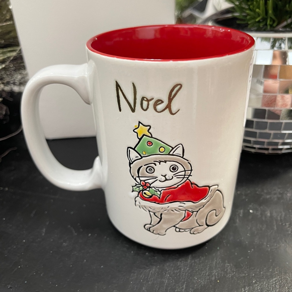 Christmas Cat Noel Grey & White Cat Christmas Tree Ceramic Coffee Mug NEW